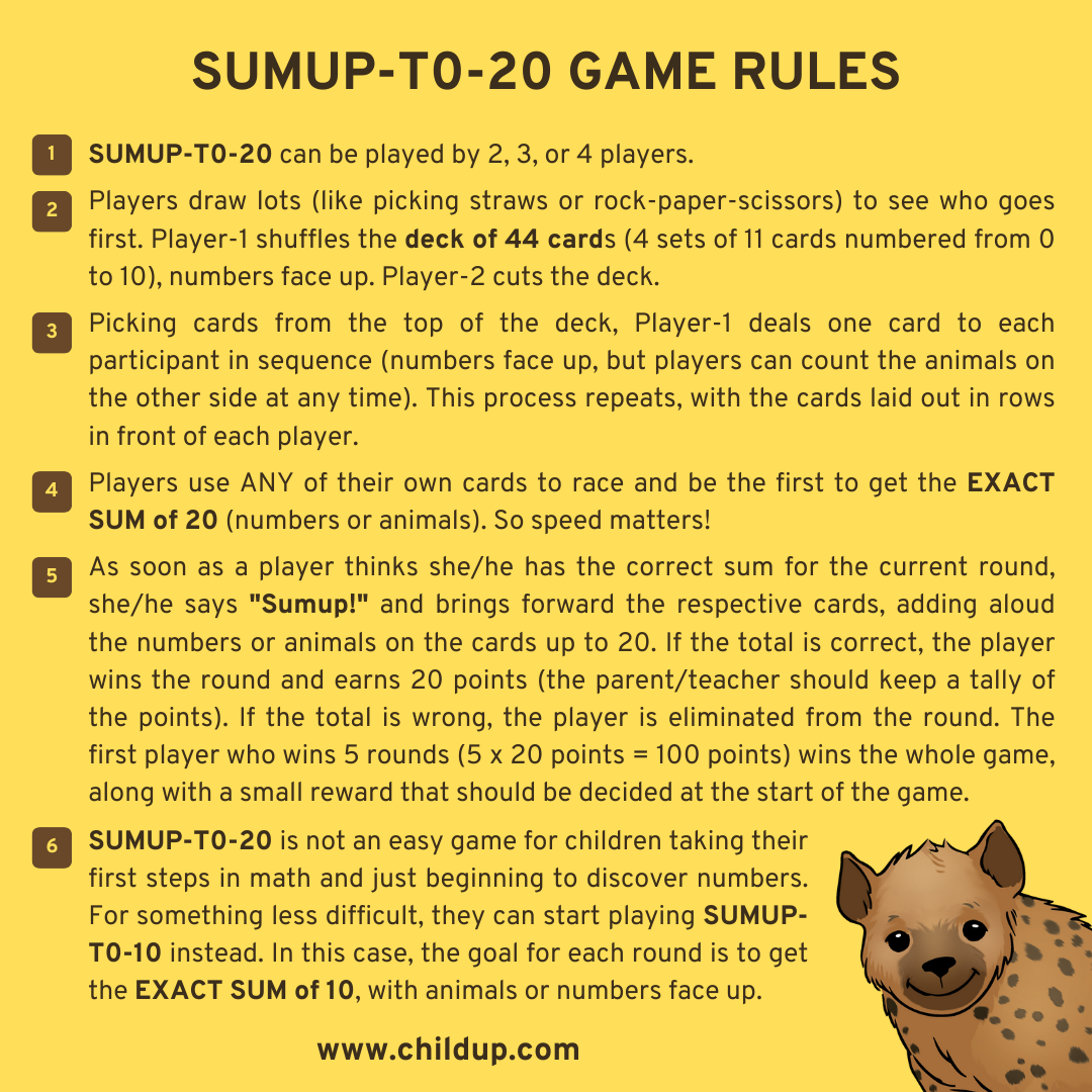 How to Play SUMUP-TO-20 Preschool Math Game